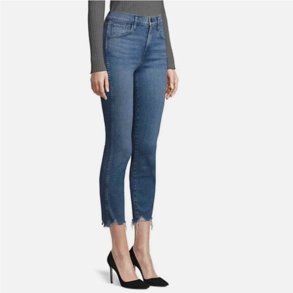 3X1 W3 Frayed Hem Skinny Cropped Jeans High-Rise Indigo Medium Wash Size 12 NWT - Picture 2 of 14